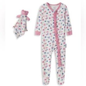 NWT Max & Olivia Baby Girls Snug Fit One Piece with Feet Pink White - 18M